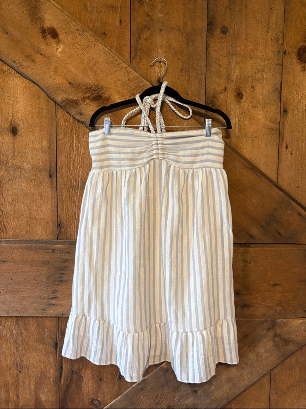 Women’s Blue and White Striped Halter Dress